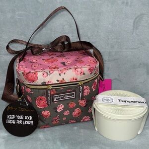 Betsey Johnson Pink and Brown Floral Travel Bag
& Tupperware Container